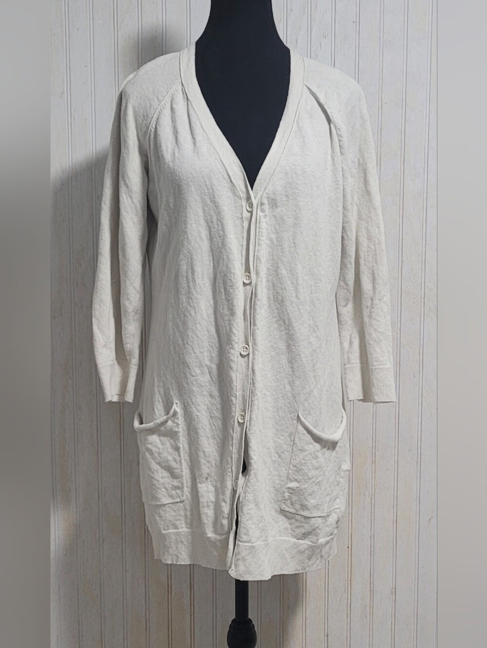 ​James Perse Off-White Crinkle Cotton Steel Cardigan Sweater Size 4 XL